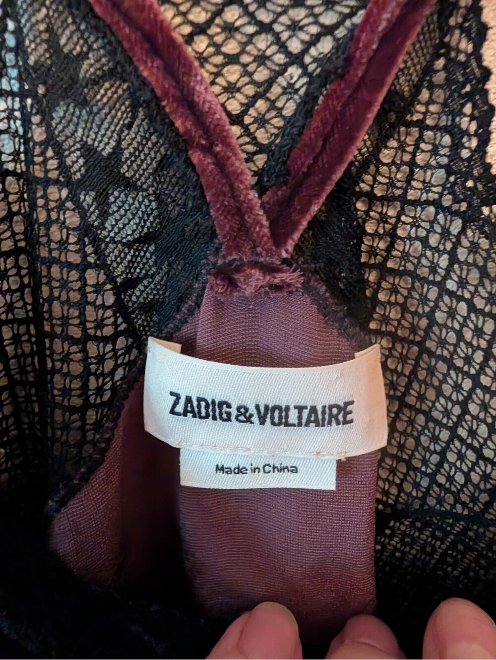 ZADIG & VOLTAIRE brown velvet lace trip tank top sz S - Picture 5 of 7
